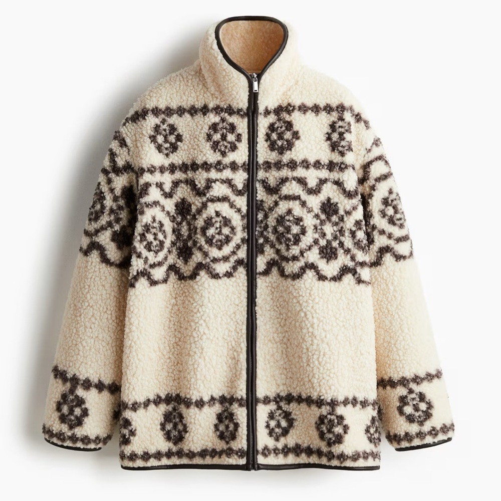 H&M Cream and Brown Teddy Jacket